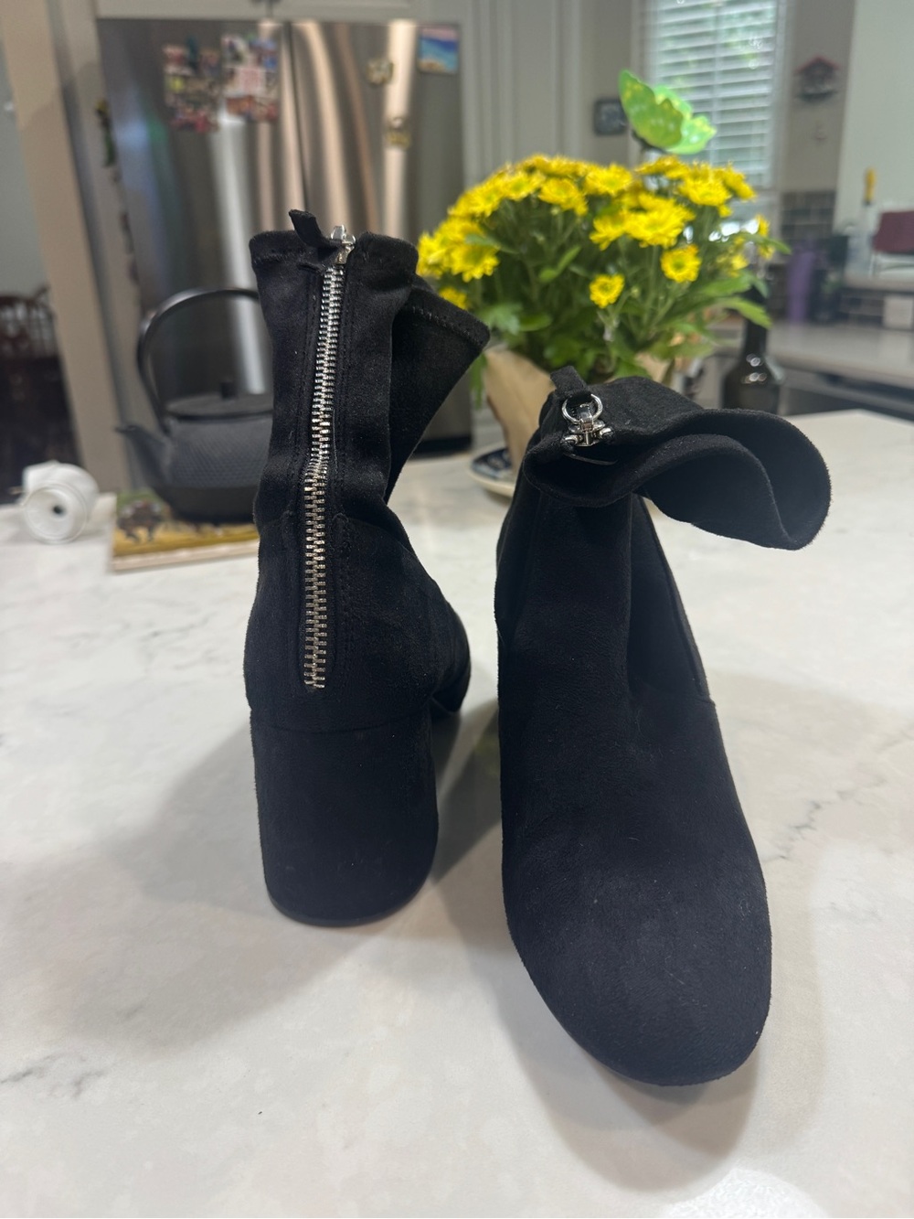 Zara Black Suede Ankle Booties EU 38